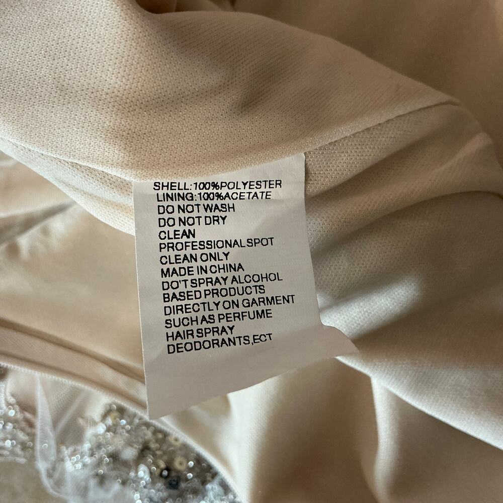 Mac Duggal 20349 Champagne Taupe Evening Gown Sequined Long Sleeve Dress Size 8 - Picture 11 of 12